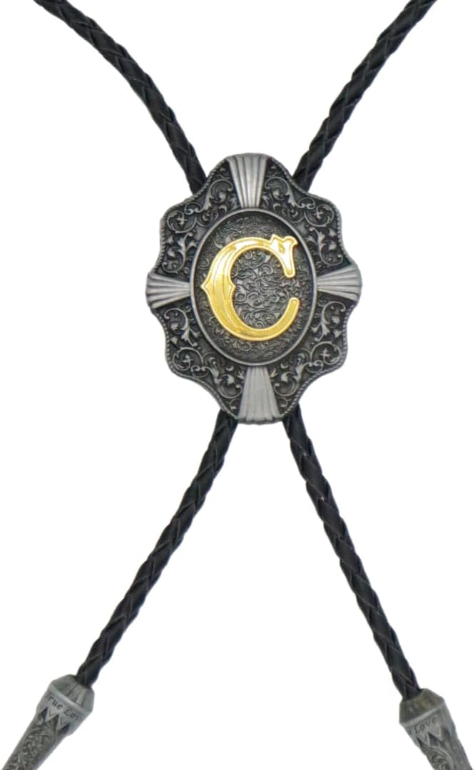 KECOL Western Letter Bolo Tie Cowboy Aalphabet A to Z Neckties Necklace for Men Women - Image 5